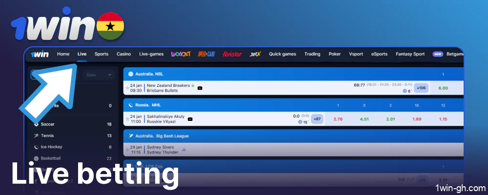 Live betting options available for players from Ghana