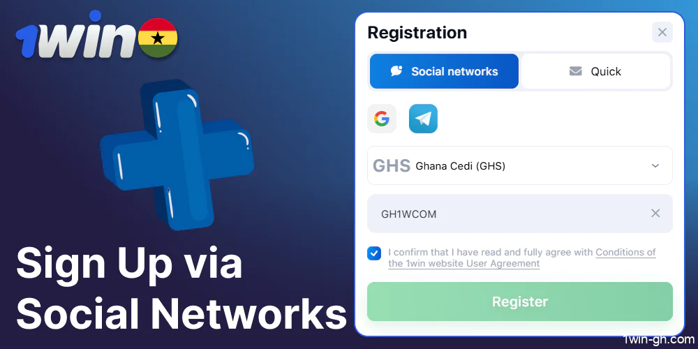 Guide on 1win registration via social media for players from Ghana
