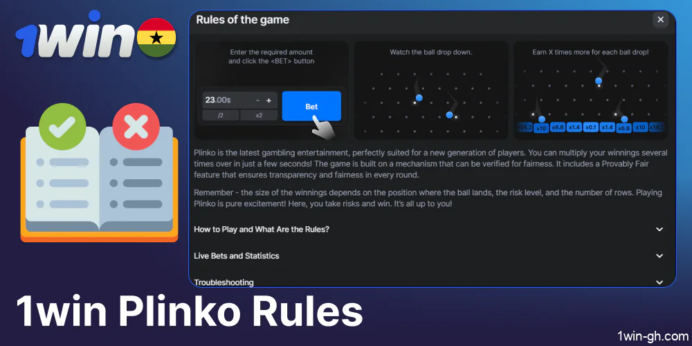 The main rules and goals of Plinko game on 1win Ghana