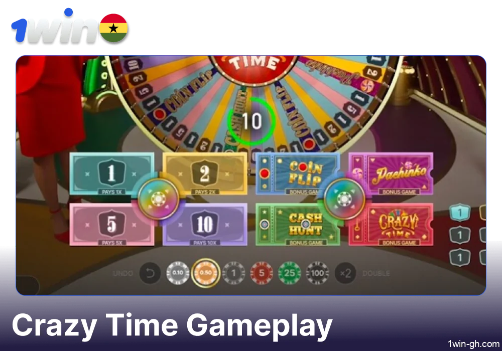 Details of 1win Crazy Time gameplay in Ghana