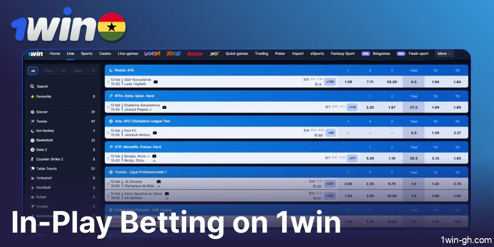 Live betting options on 1win Ghana