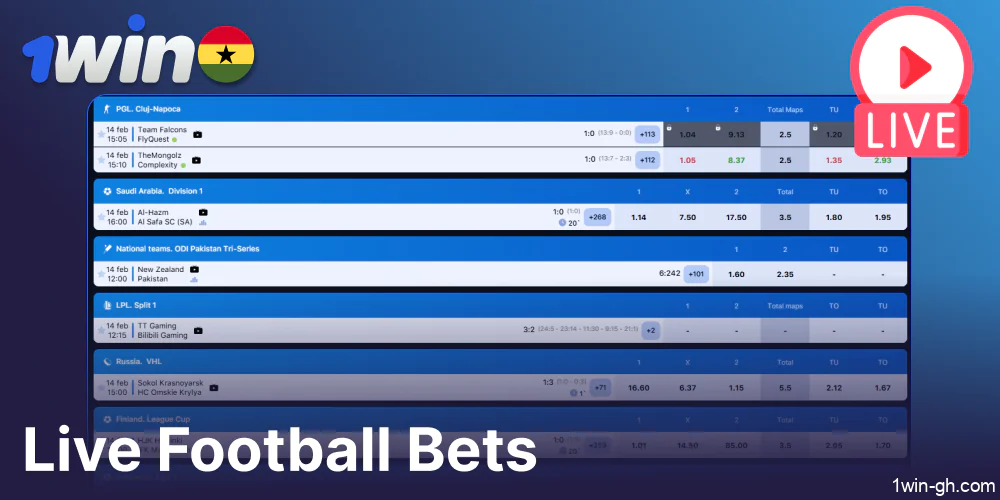 Live football betting options on 1win Ghana