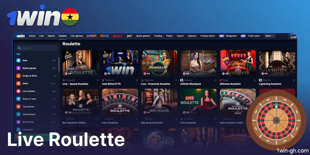 Live Roulette games presented on 1win Ghana